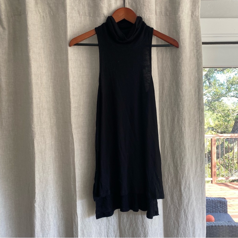 Black Turtleneck Tank Top by Sun & Shadow